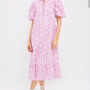 Tuckernuck Pink and White Puff Sleeve Mini Dress